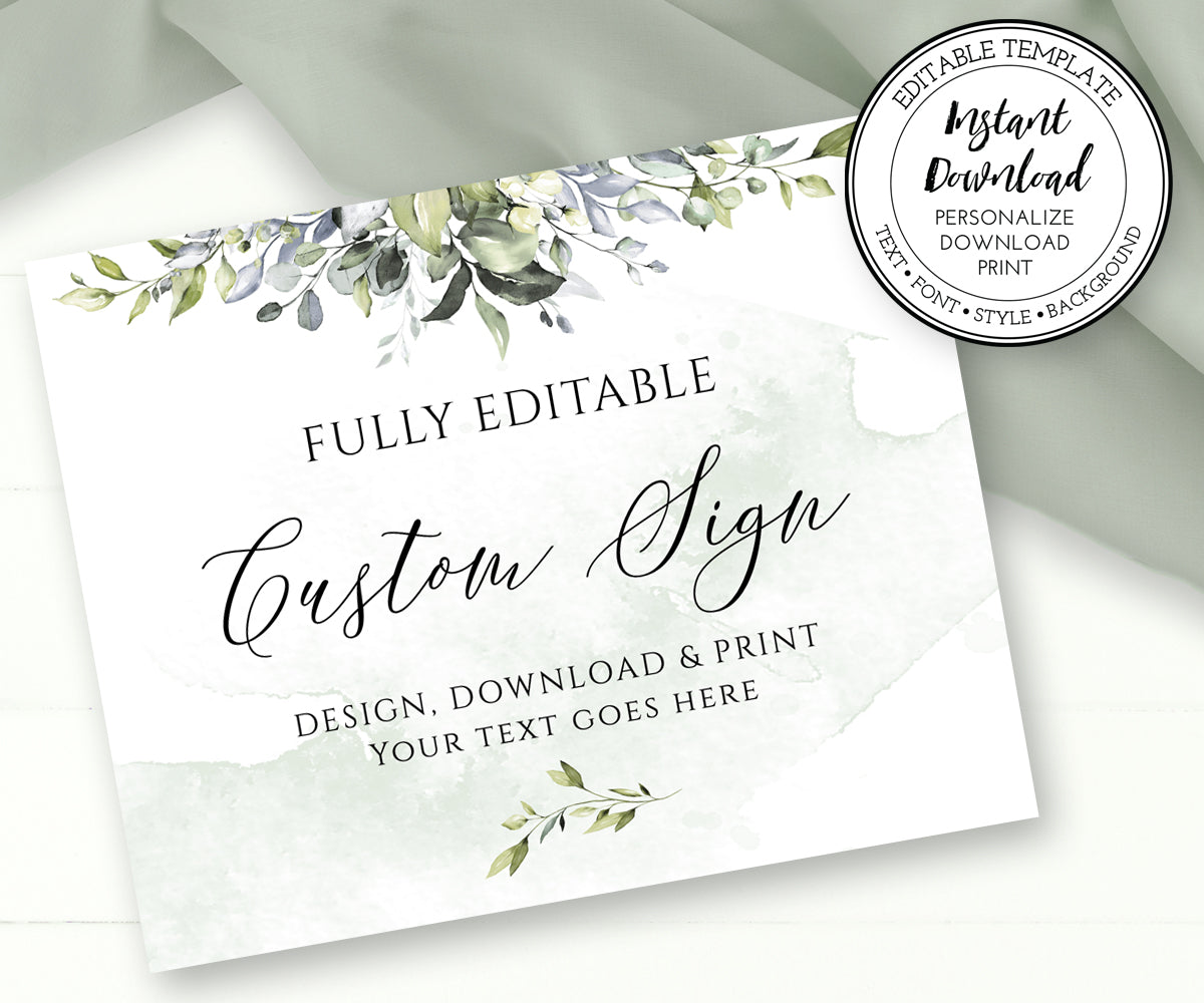 Greenery Wedding or Bridal Shower Welcome Sign Template, Landscape, 3 -  Artful Life Designs