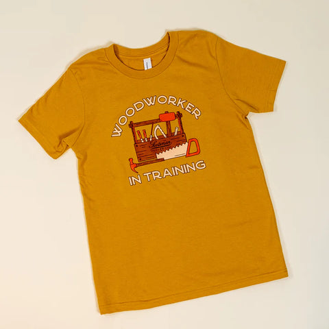 Mustard Yellow Woodworker in Training T-shirt for Kids From Laurel Mercantile Co