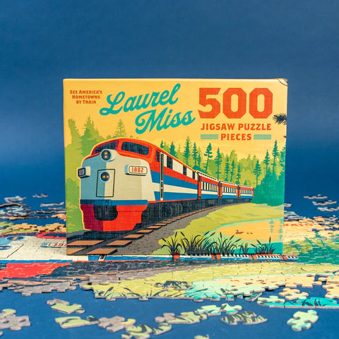 Colorful 500 Piece Jigsaw Puzzle of Iconic Train Mural in Laurel Miss