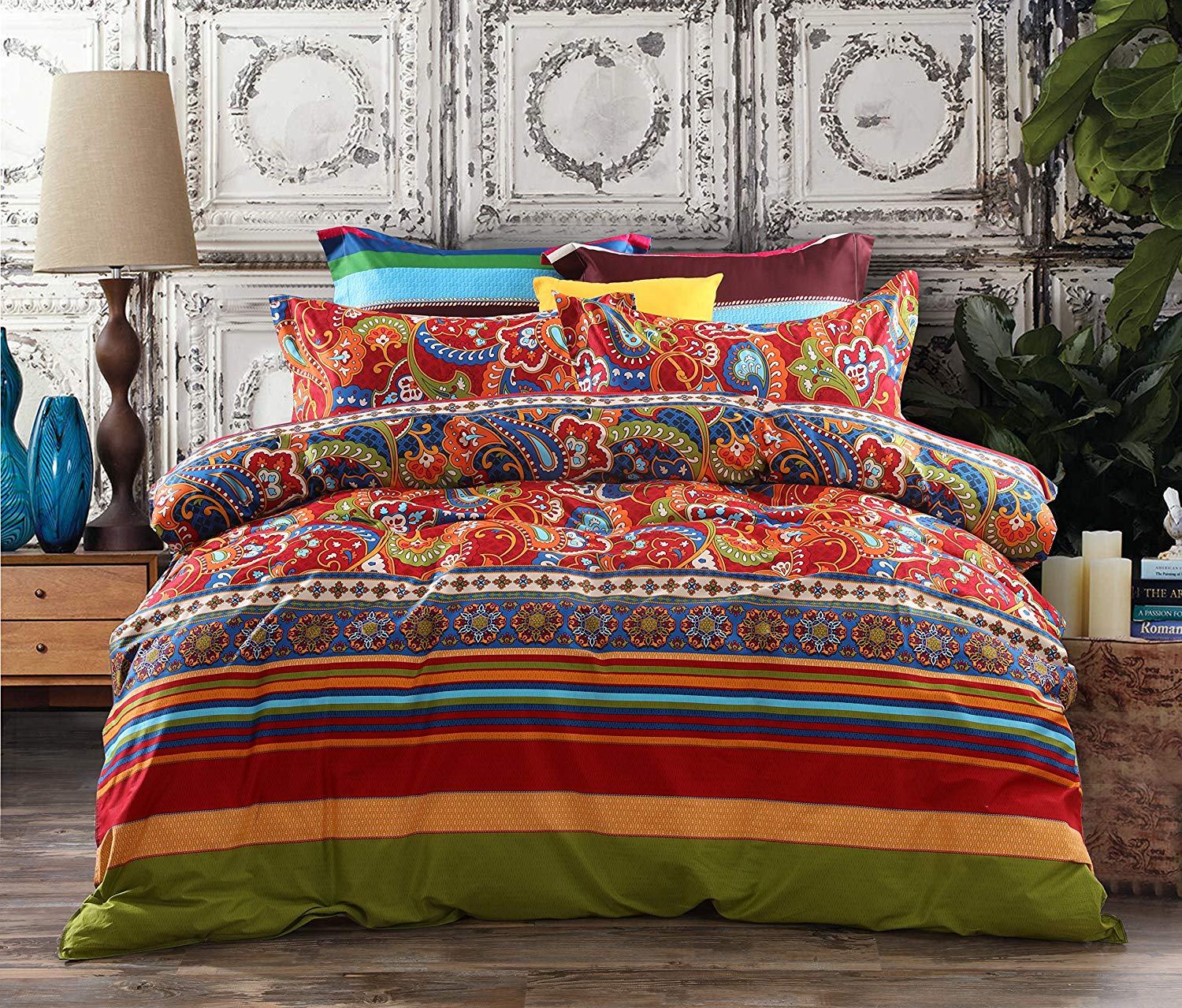 100 Cotton Red Boho Duvet Cover Set Ships Only In Us Top