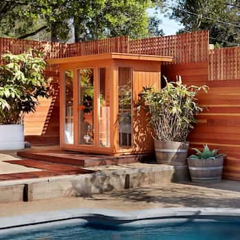 Sauna outdoor near a pool
