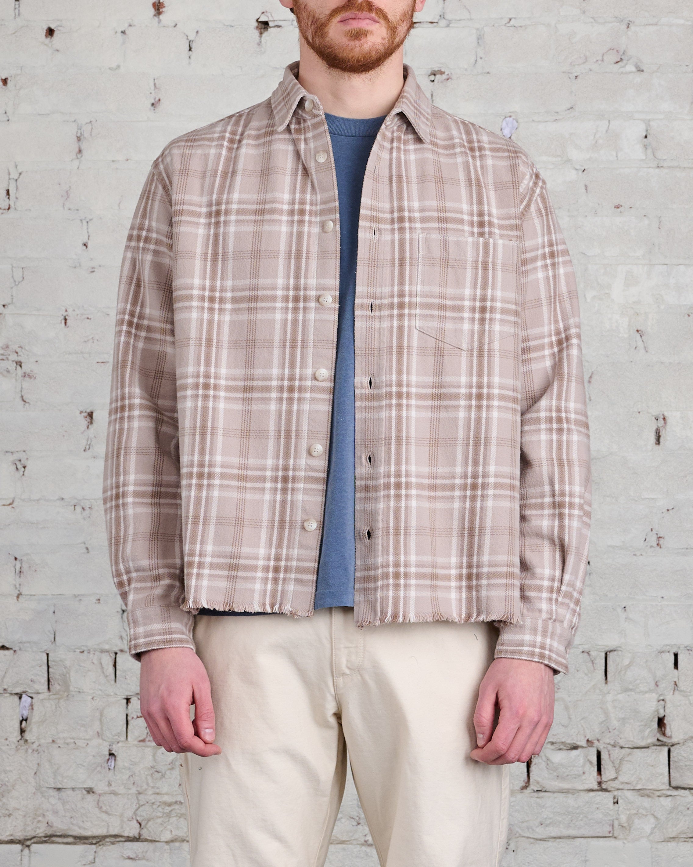 John Elliott Hemi Oversized Long Sleeve Button Shirt Wheat Check