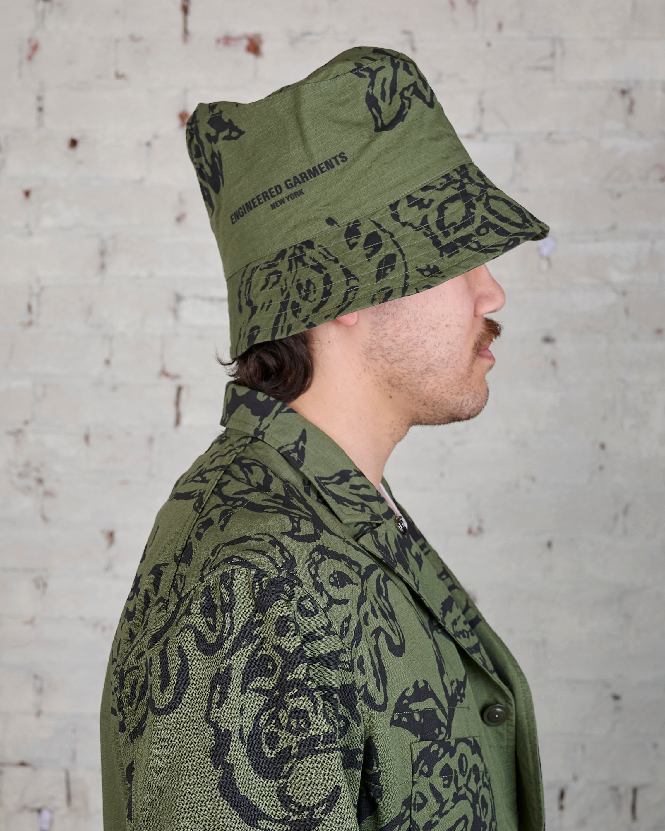 Engineered Garments Bucket Hat Olive Camo Flat Twill