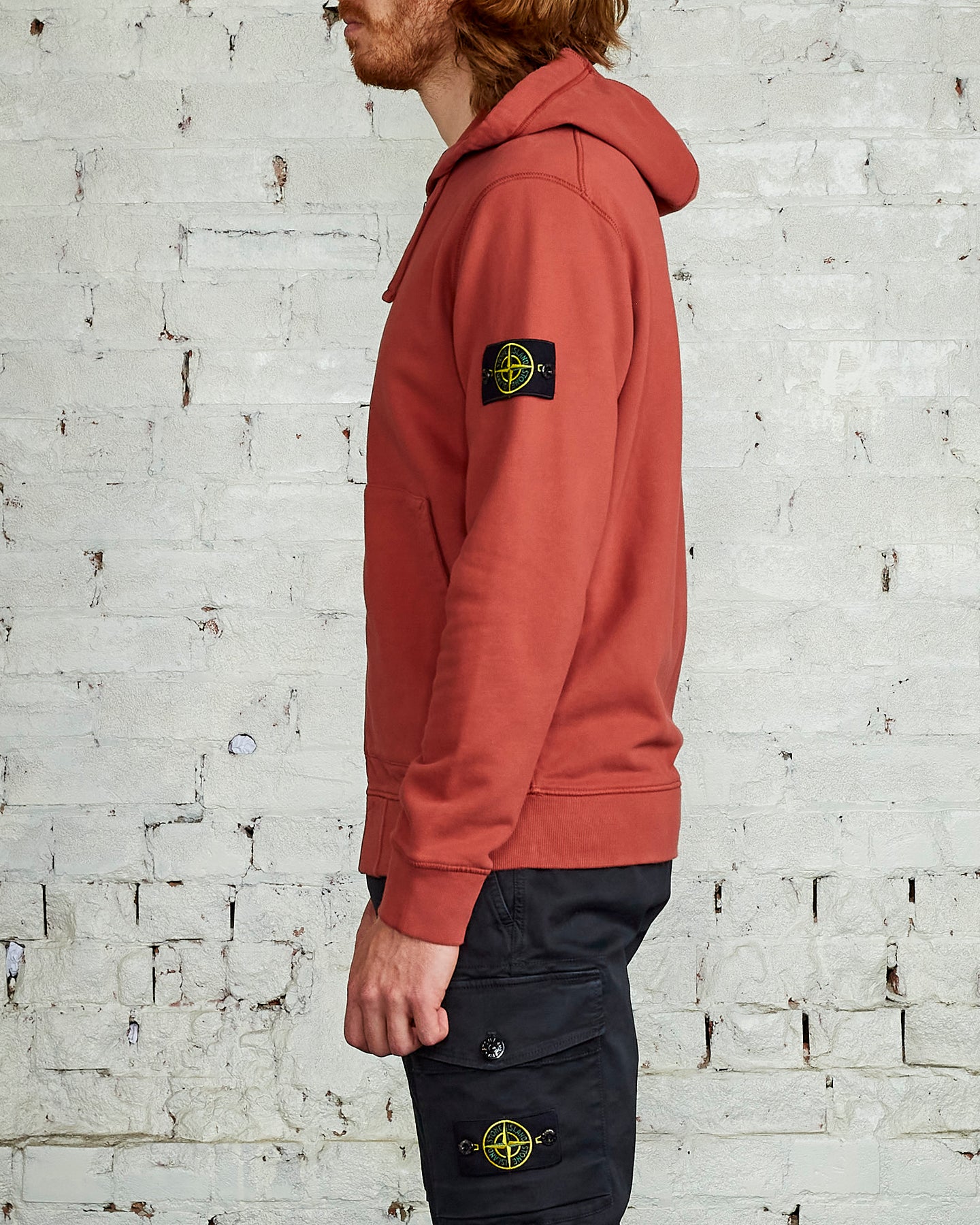 red stone island hoodie