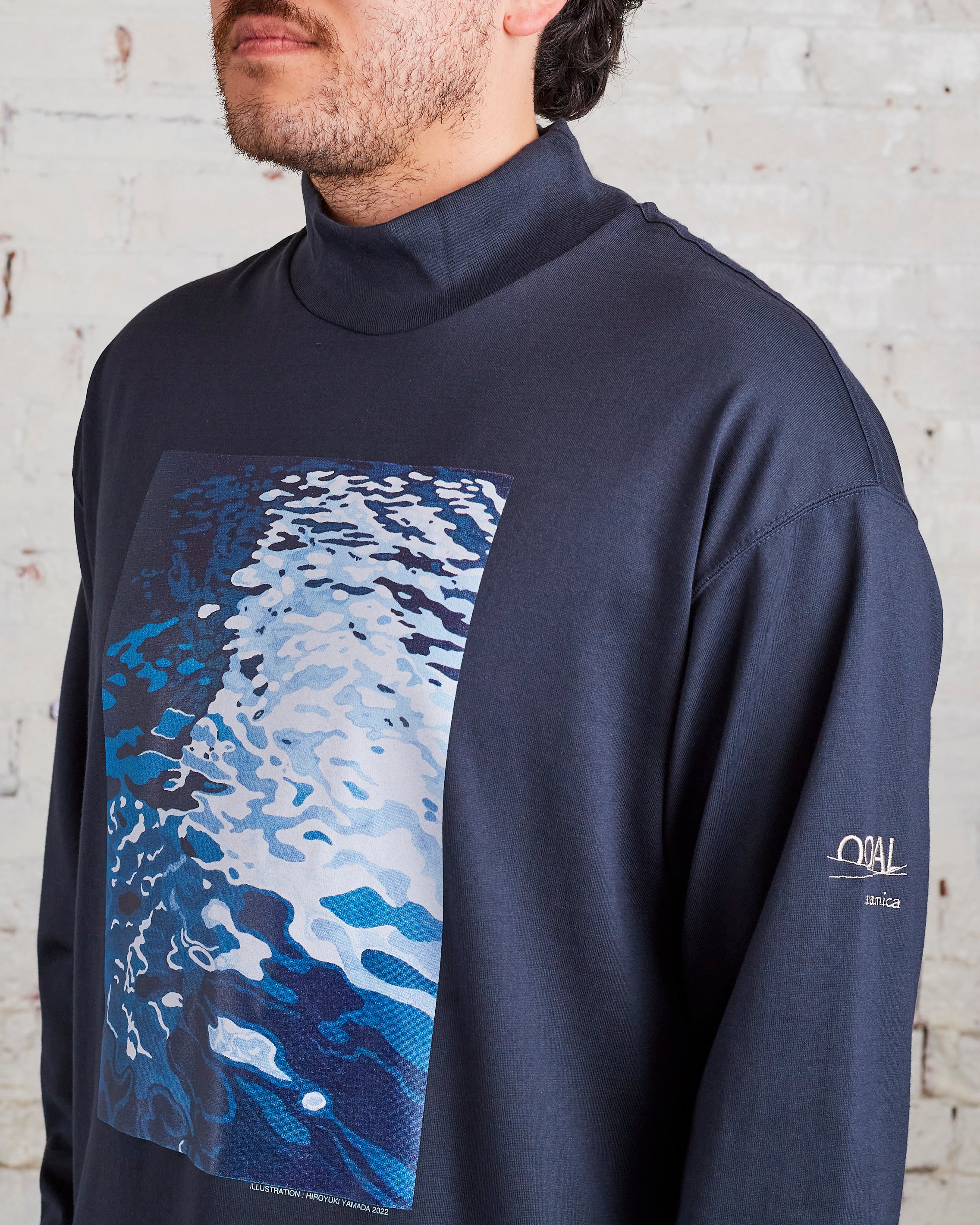 nanamica High Neck Long Sleeve Graphic T-Shirt Navy Blue