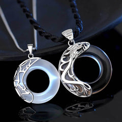 8 Auspicious Symbols - Obsidian Dragon and Opal Phoenix Necklace