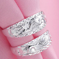 8 Auspicious Symbols - Silver Dragon Phoenix Couple Ring