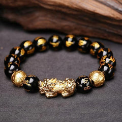 Feng Shui Symbols - Feng Shui Pixiu Mani Mantra Black Obsidian Wealth Bracelet