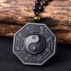 8 Auspicious Symbols - Black Obsidian Yin and Yang Positivity Necklace