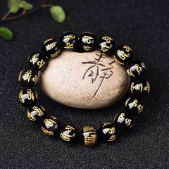 Mantras for Meditation - Handmade Obsidian Mani Mantra Beads Bracelet