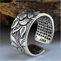 Silver Lotus and Heart Sutra Ring