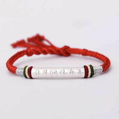 Red String Bracelet - Tibetan Handmade Silver Mani Mantra And Knots Bracelet