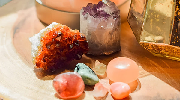 crystals on table