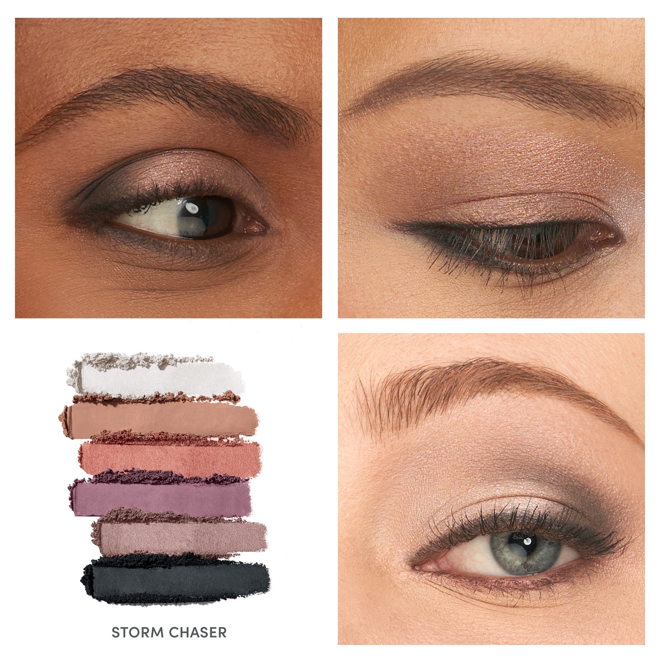 Different types of eye shadow application using the Storm Chaser palette jane iredale