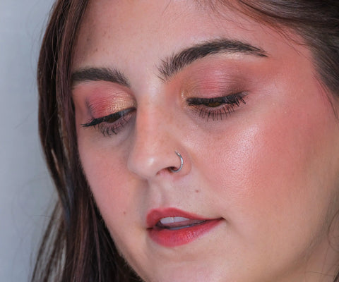 Close up of the sunset inspired makeup look created using the jane iredale 30th Anniversary Ready to Bloom Collection