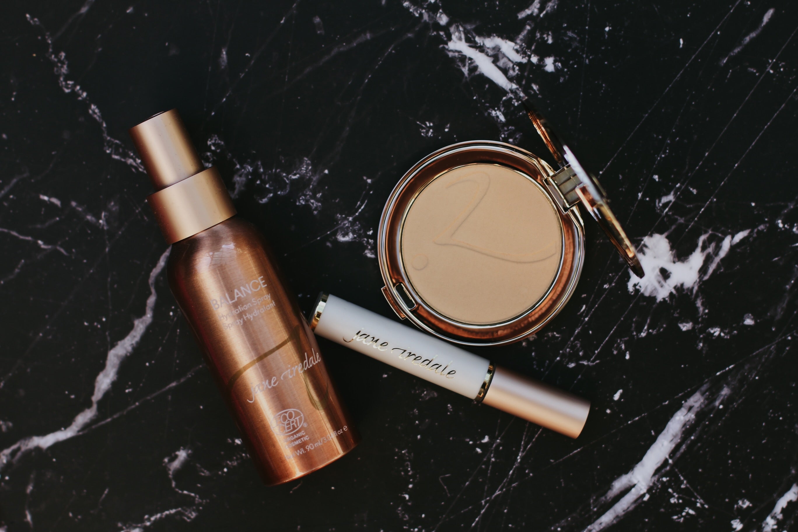 Balance Hydration Spray, PureLash Lash Extender & Conditioner and PurePressed Base Mineral Foundation