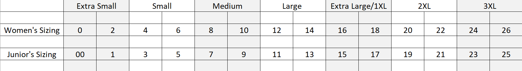 Just My Size Size Chart