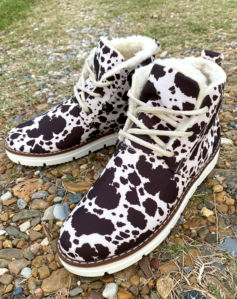 In For A Surprise Cow Print Booties