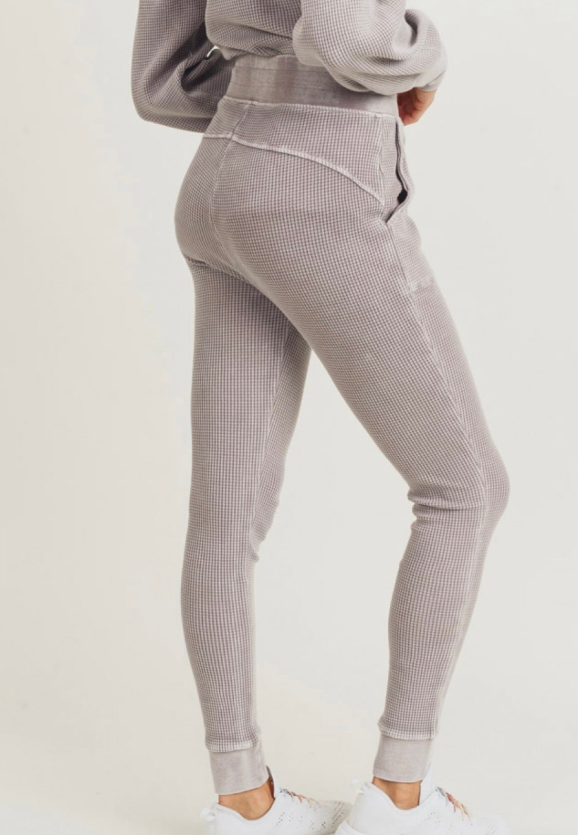 Cotton Waffle Mineral-Washed Skinny Joggers - Dusty Pink - Bakari Luxury Sportswear product image