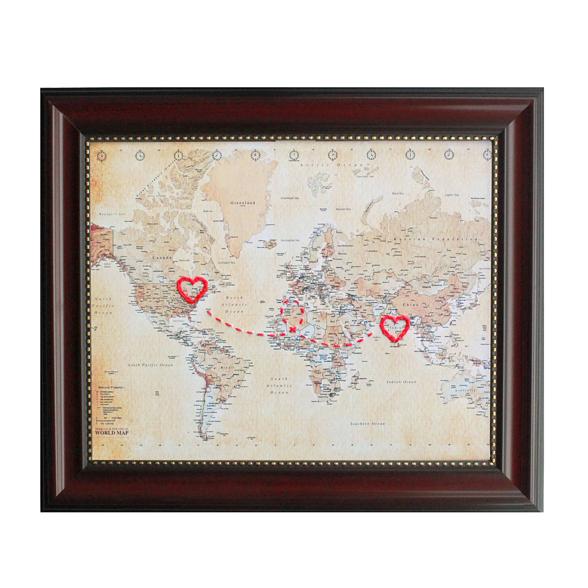 gift of a map with two connected hearts 
