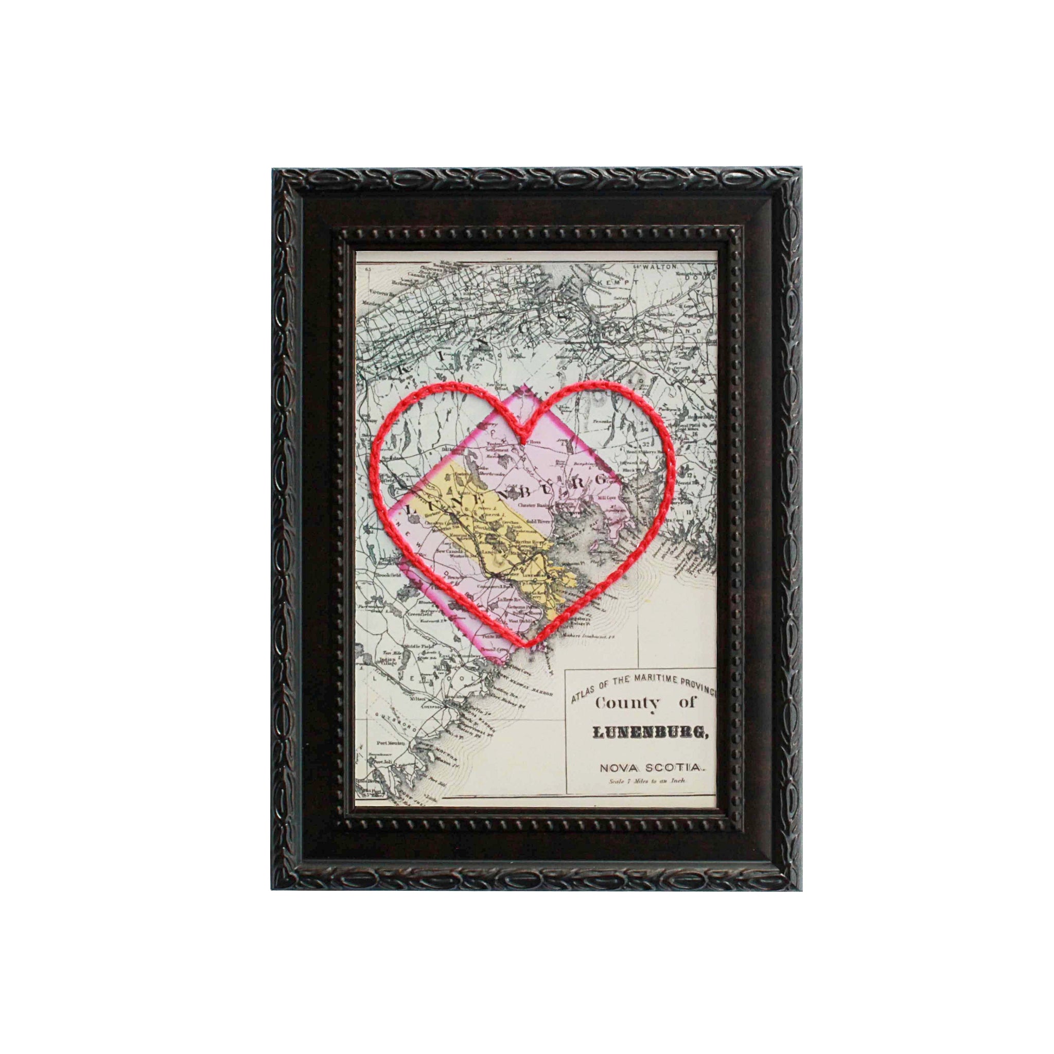 Sadie June Lunenburg County Hand Embroidered Heart Map