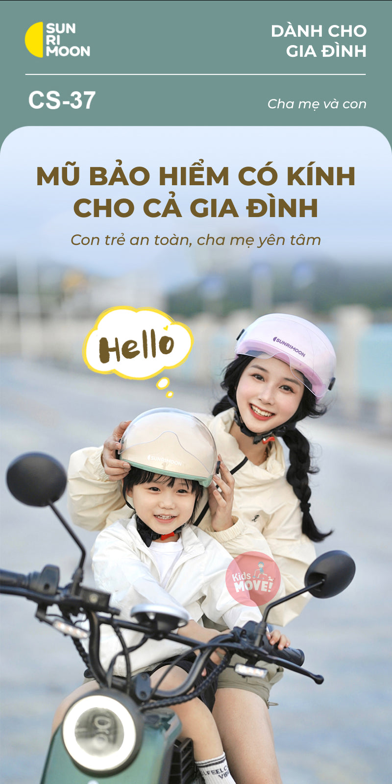 Mũ bảo hiểm cho bé có kính Sunrimoon CS-37