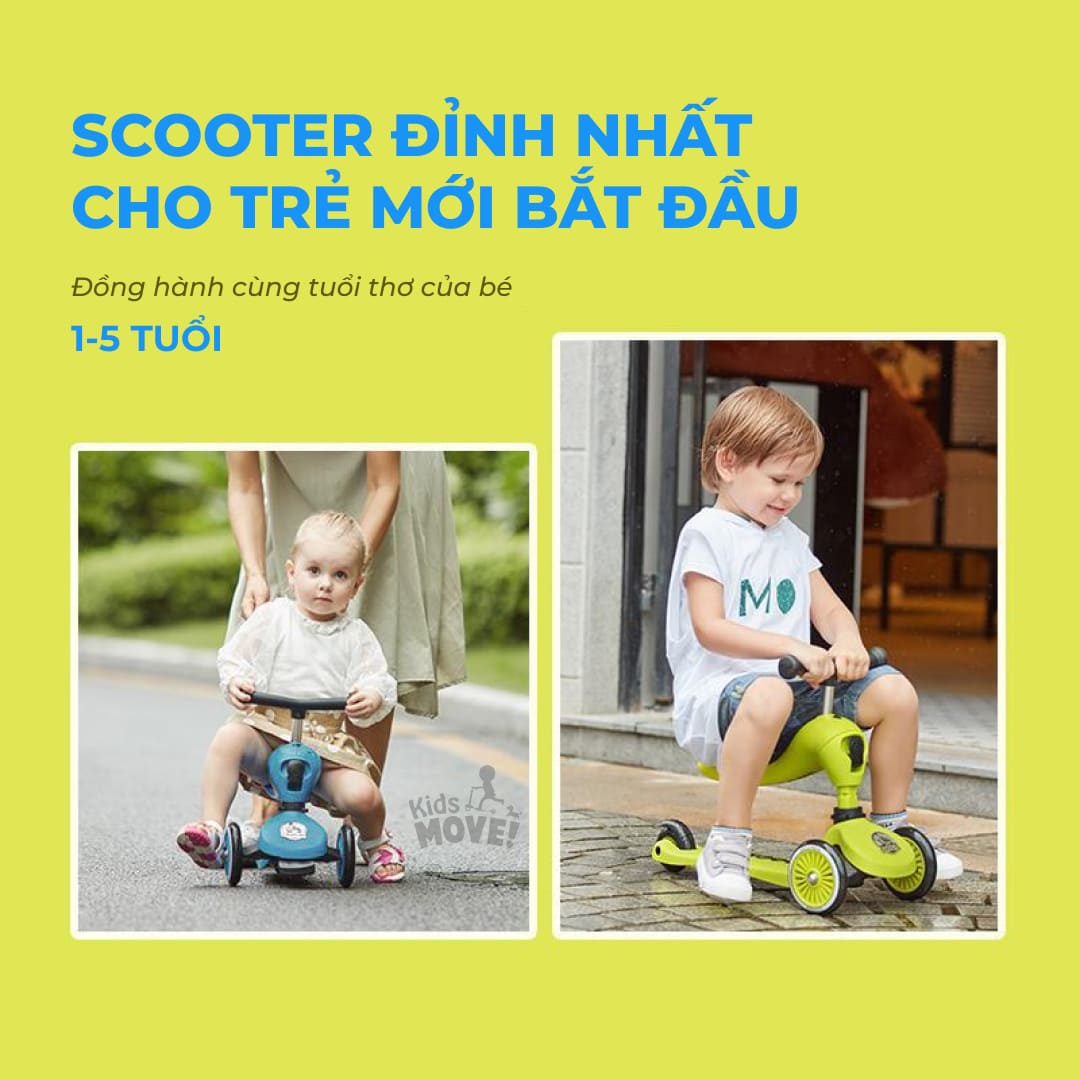 Xe trượt scooter 3 bánh 2 in 1 Cooghi cho bé 1-5 tuổi