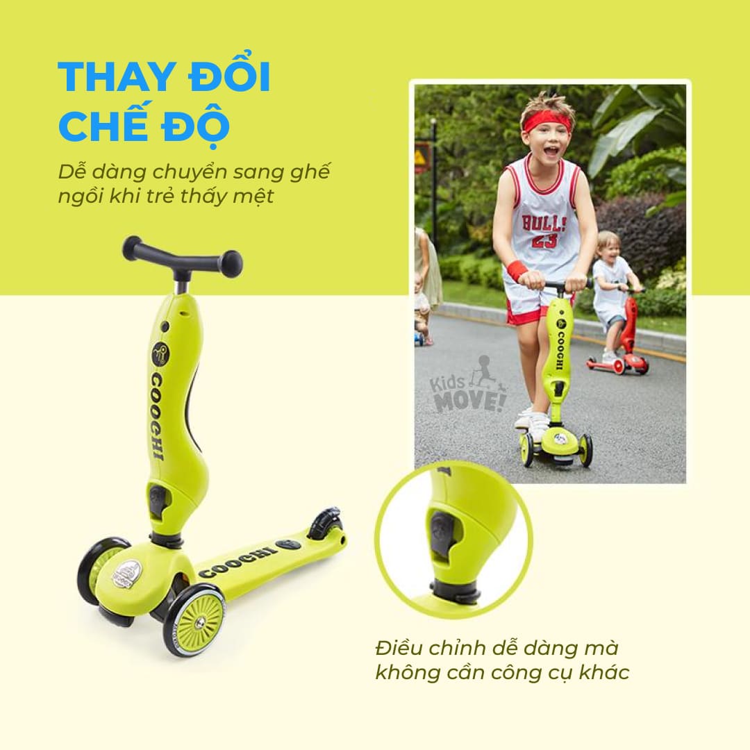 Xe trượt scooter 3 bánh 2 in 1 Cooghi cho bé 1-5 tuổi