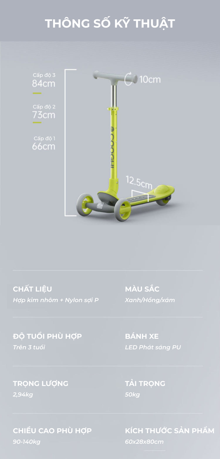 Thông số kĩ thuật xe trượt scooter Cooghi Q1