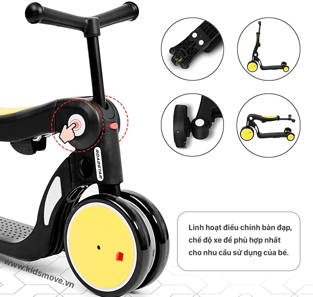 Xe scooter đa năng 5 trong 1 ROADSTAR freekids bebehoo nadle cho bé 1-2-3-6 tuổi xe biến hình xe trươt xe thăng bằng xe đạp 3 bánh cao cấp