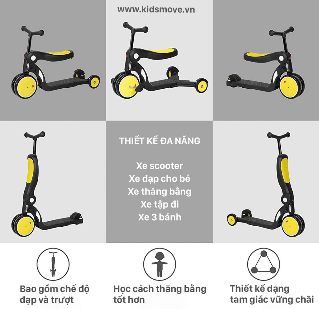 Xe scooter đa năng 5 trong 1 ROADSTAR freekids bebehoo nadle cho bé 1-2-3-6 tuổi xe biến hình xe trươt xe thăng bằng xe đạp 3 bánh cao cấp