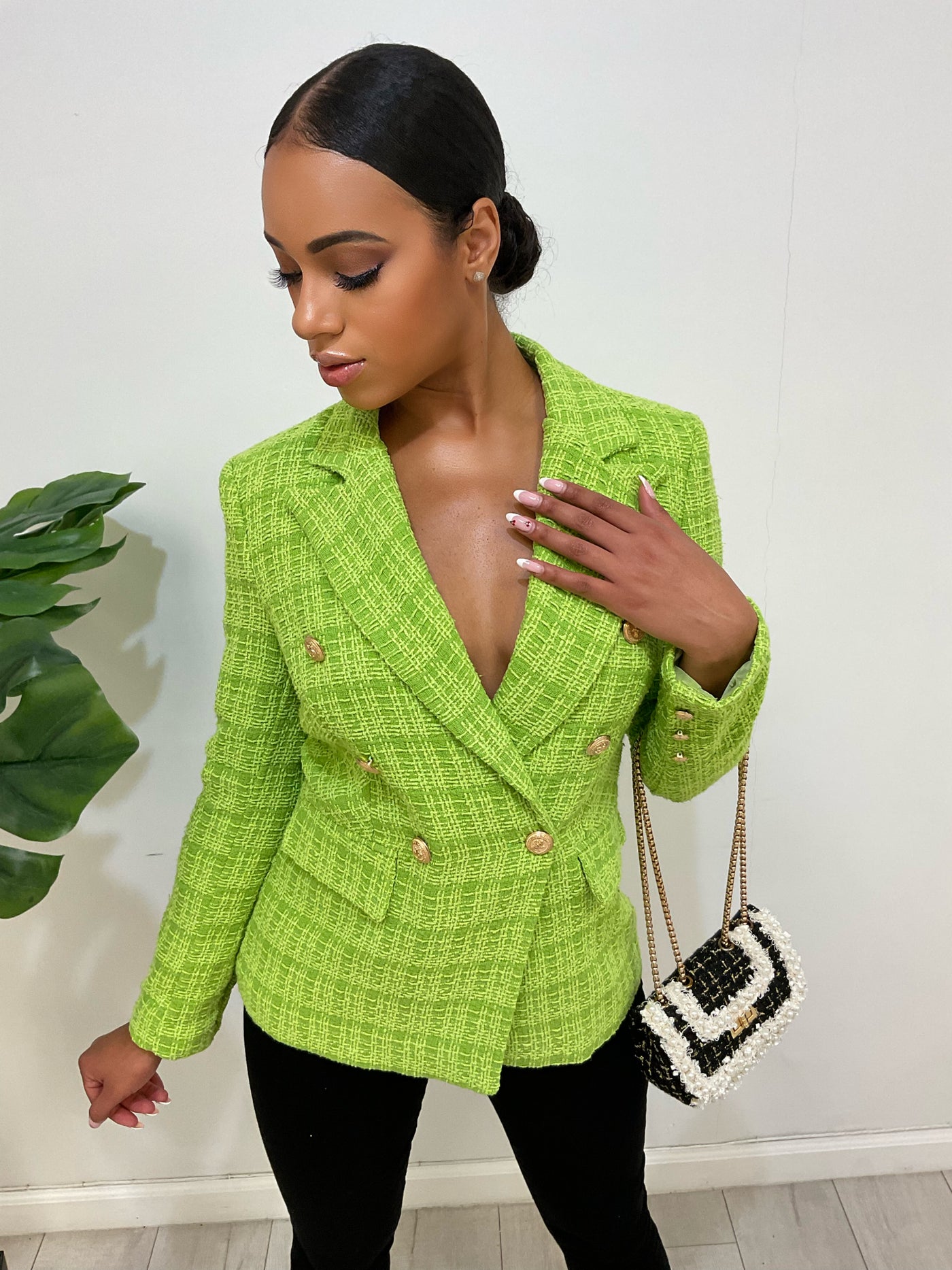 licht Gedrag piano Lime Green Designer Inspired Tweed Blazer – Stare Fashion