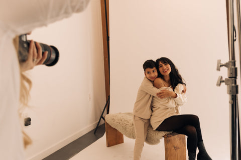 Natalie in the photo studio with her son, Diego