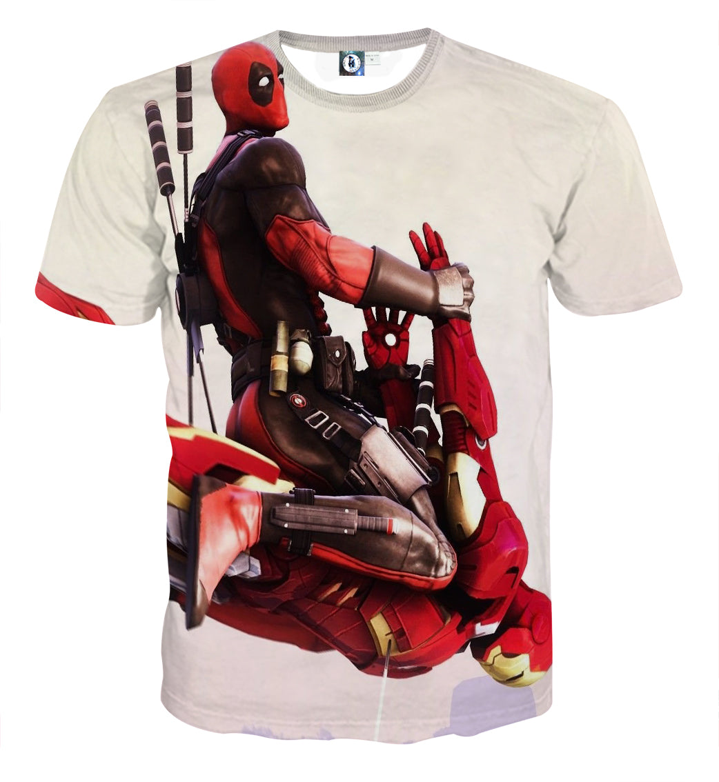 Funny Deadpool Riding Iron Man Meme Style 3D Print T Shirt
