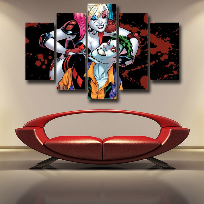 Harley Quinn And Joker Scary Smile Suicide Squad 5pcs Canvas Wall Art Superheroes Gears