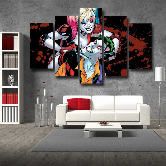 Harley Quinn And Joker Scary Smile Suicide Squad 5pcs Canvas Wall Art Superheroes Gears