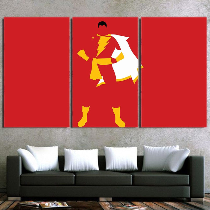 Captain Marvel Shazam Superhero Simple 3pc Wall Art Canvas Print Superheroes Gears