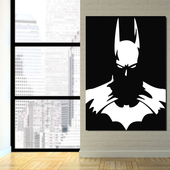 White Batman Superhero Thug Print On Black 1pc Canvas Wall Art Superheroes Gears