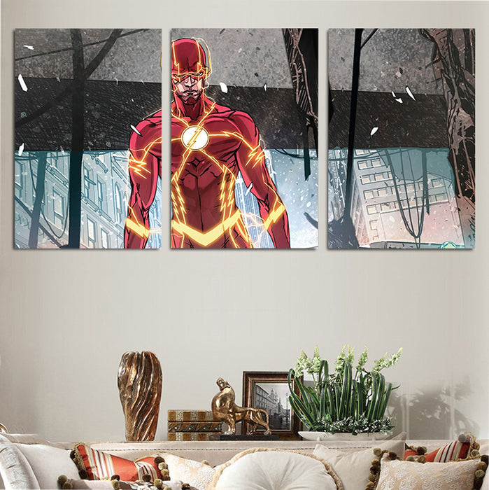 The Flash Comic Style Art Design 3pcs Wall Art Canvas Print Superheroes Gears