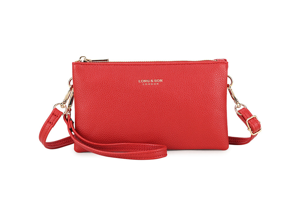 Petite Leather Strap - Extra Long Crossbody Length - Modern Colors Red Leather / #16 Gold-Tone