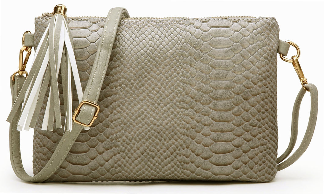 grey patent clutch bag