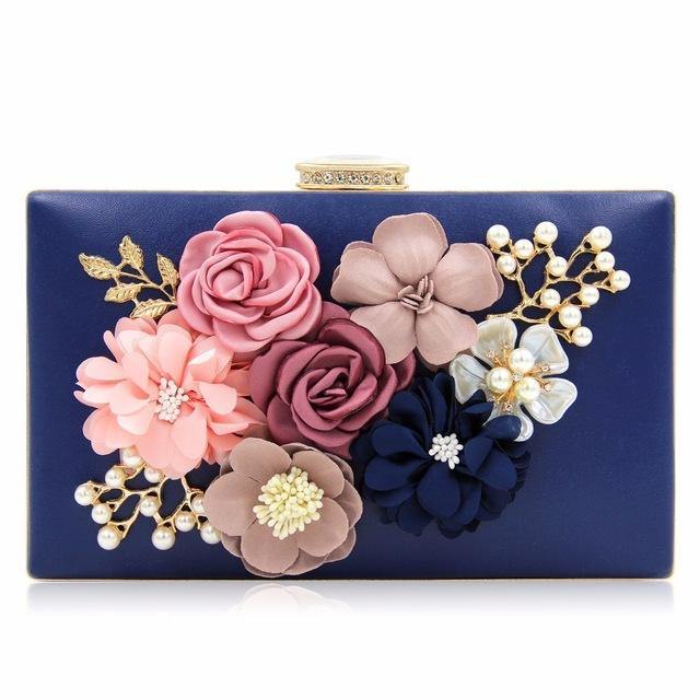 A-SHU PINK 3-D FLORAL PEARL CLUTCH BAG WITH EMBELLISHED CLASP - A-SHU.CO.UK