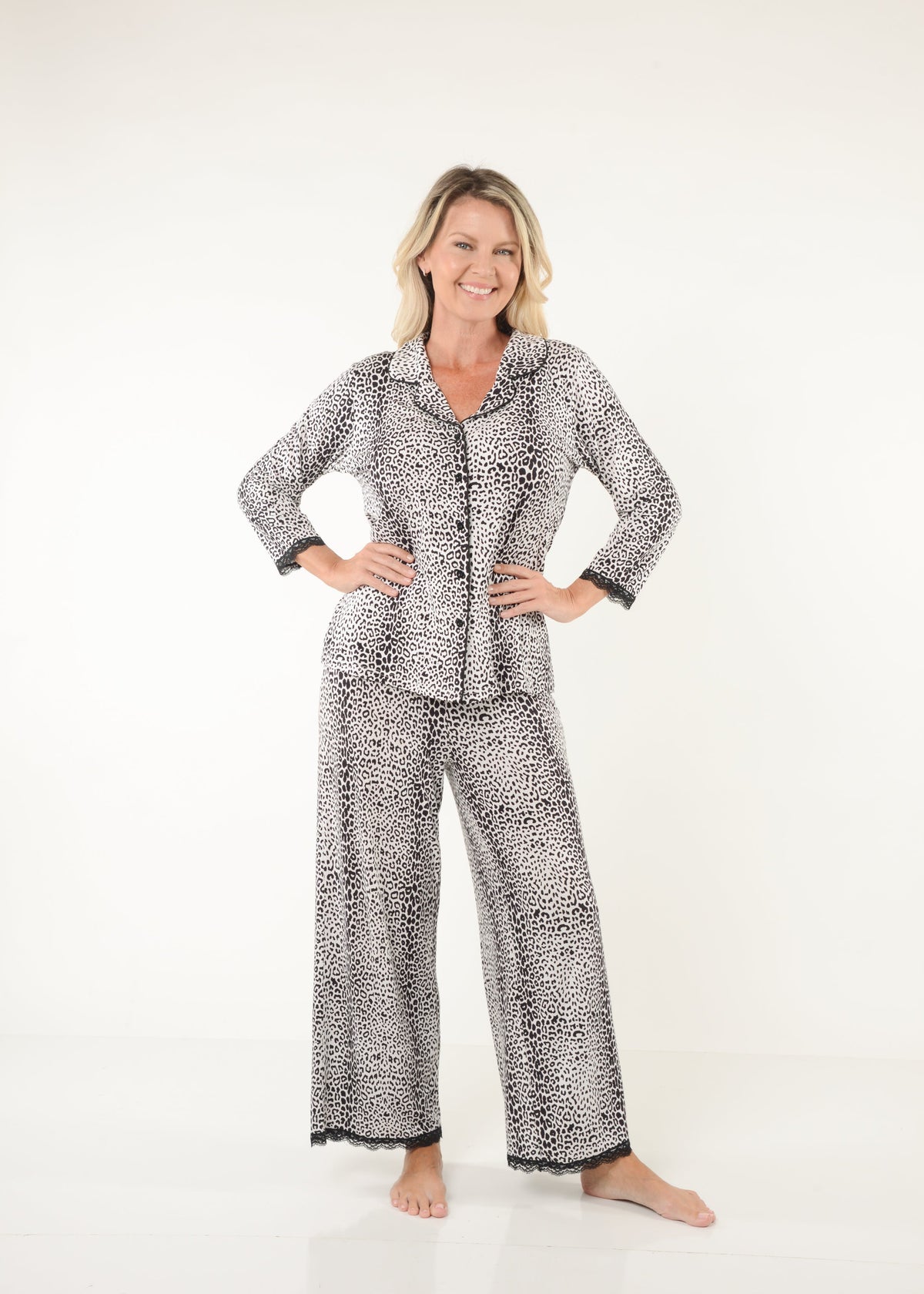 AherBiu Womens 2 Piece Pajamas Sets Button V Neck Long Sleeve Shirts with  Soft Pants Comfy Sleepwear Outfits