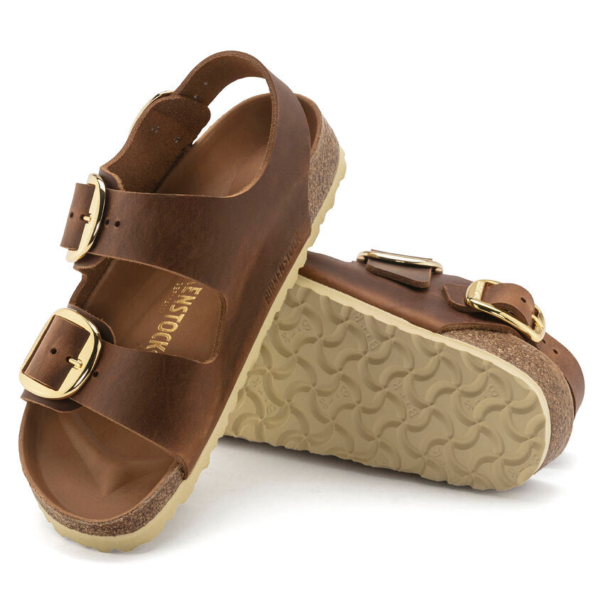 Milano Big Buckle - Cognac Oiled Leather||Milano grosses boucles - Cuir huilÃ© cognac