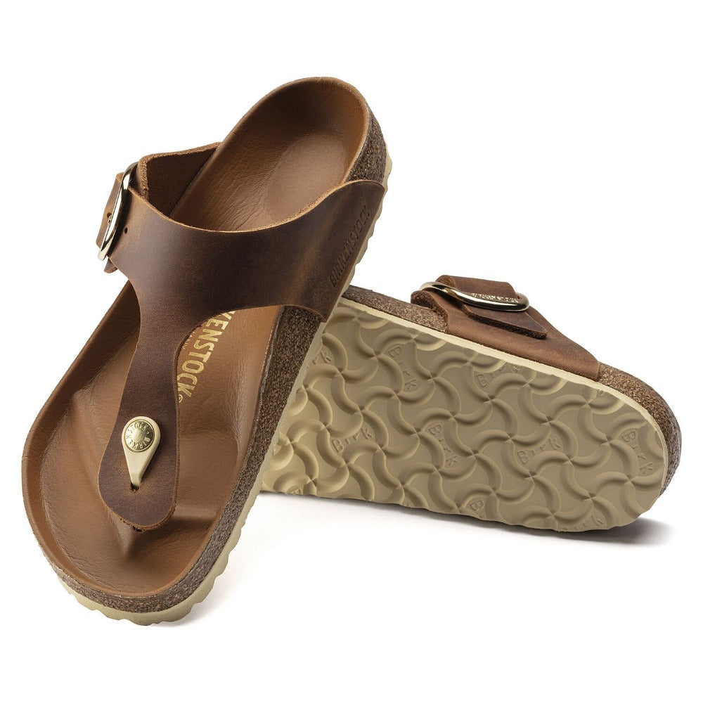 Gizeh Big Buckle - Cognac Oiled Leather||Gizeh grosses boucles - Cuir huilÃ© cognac