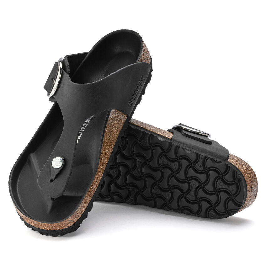 Gizeh Big Buckle - Black Oiled Leather||Gizeh grosses boucles - Cuir huilÃ© noir