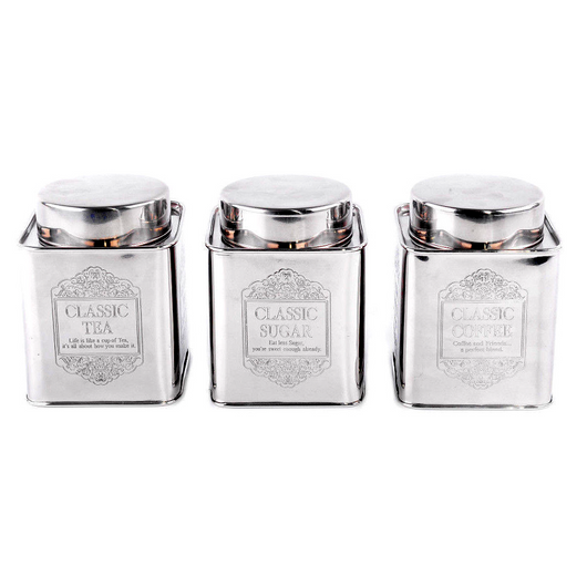 white and silver tea coffee sugar canisters