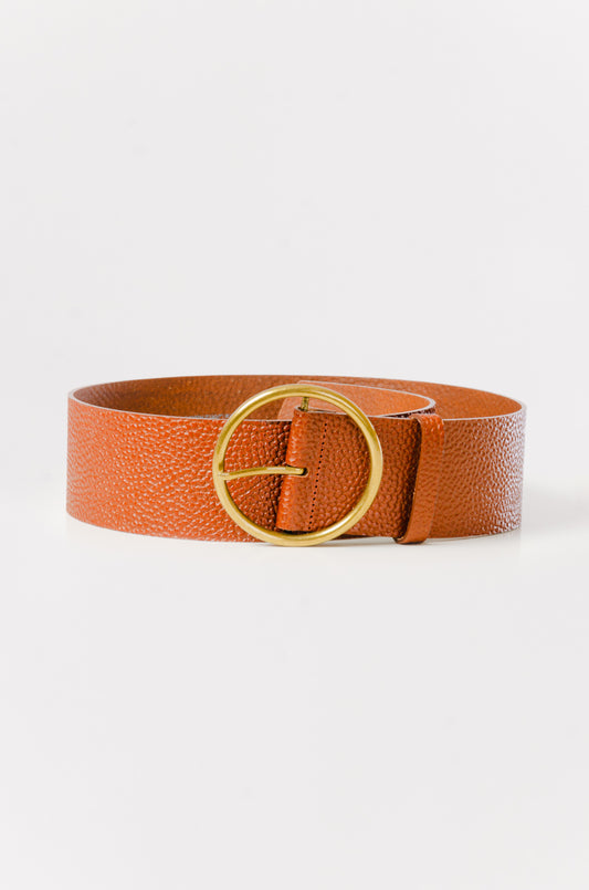 LANDES Women's Leather Belt with Brass Buckle