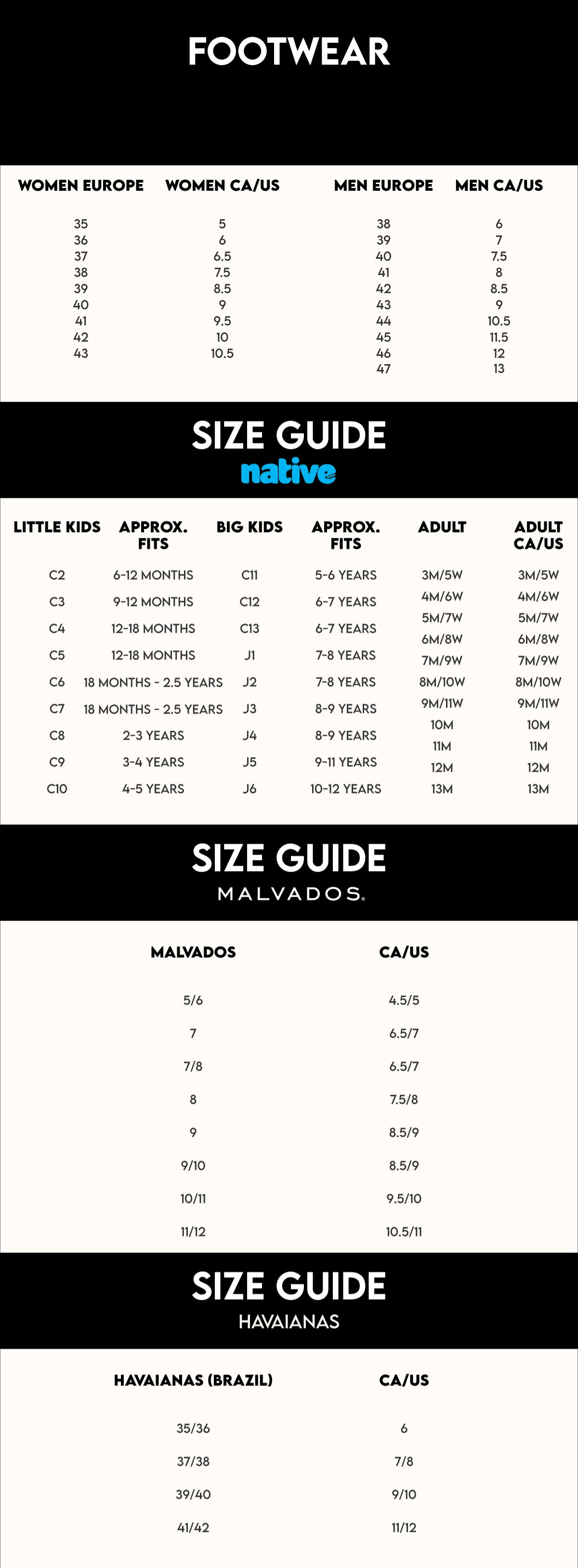 Footwear size guide