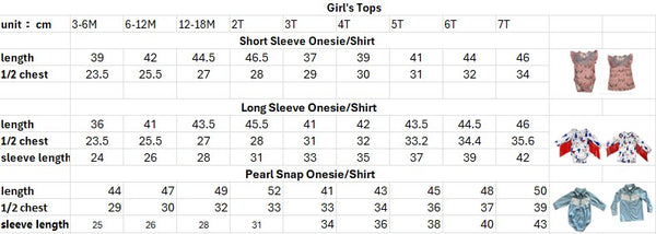 Girl's Top Size Chart